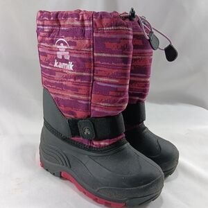 Kamik Snow Boots Girls Size 1 Pink Multicolor Insulated Waterproof Warm Cozy